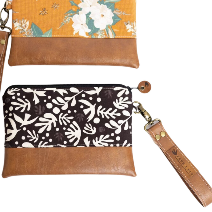 Small Ivey Wristlet Wallet Leather Trim MADE TO ORDER