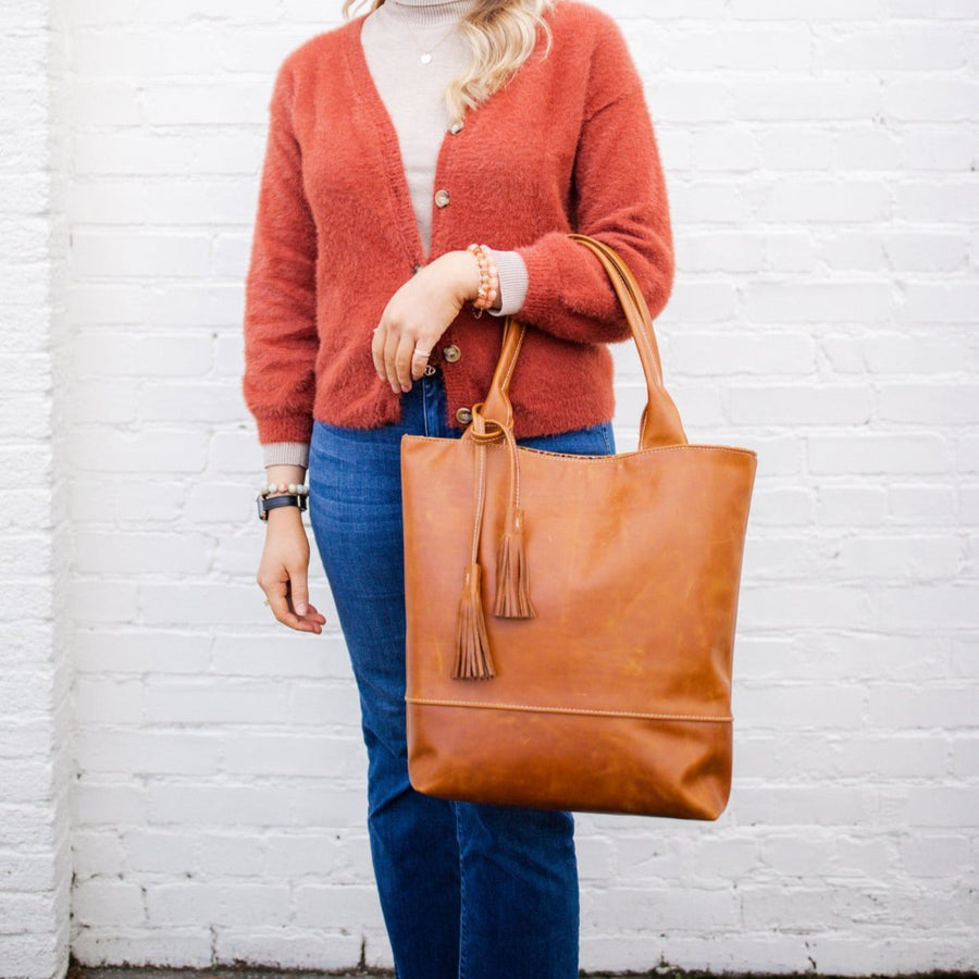 Abbey Tote All Leather Cognac READY TO SHIP