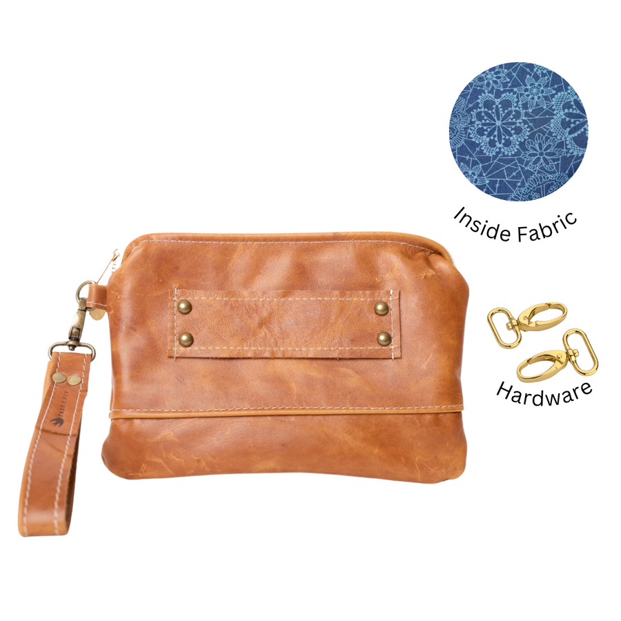 Cognac All Leather Ivey Wristlet Wallet READY TO SHIP