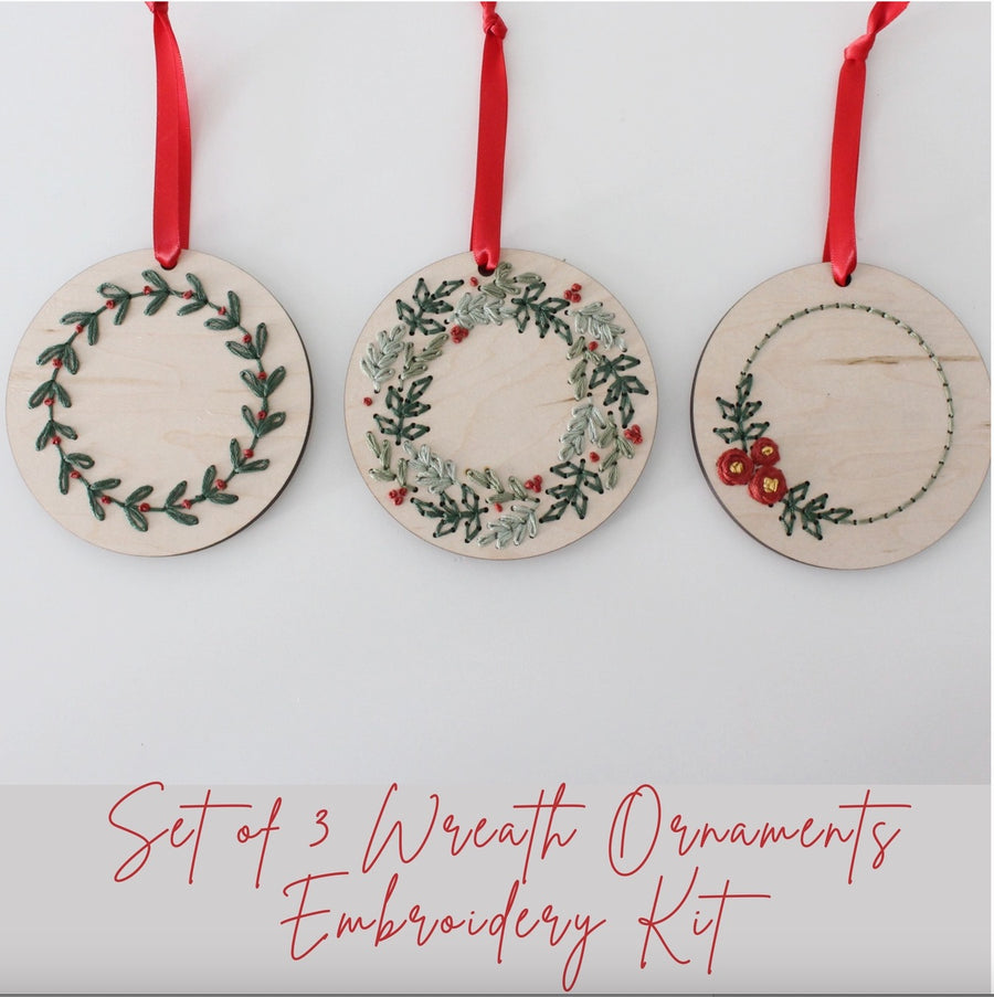 The HNB House Set of 3 Christmas Wreath Ornament DIY Embroidery Kit