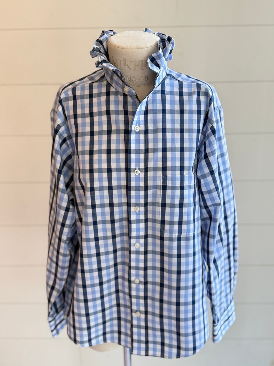 Chaps Classic Fit Navy, Light Blue, & White Plaid Button Up Medium ...