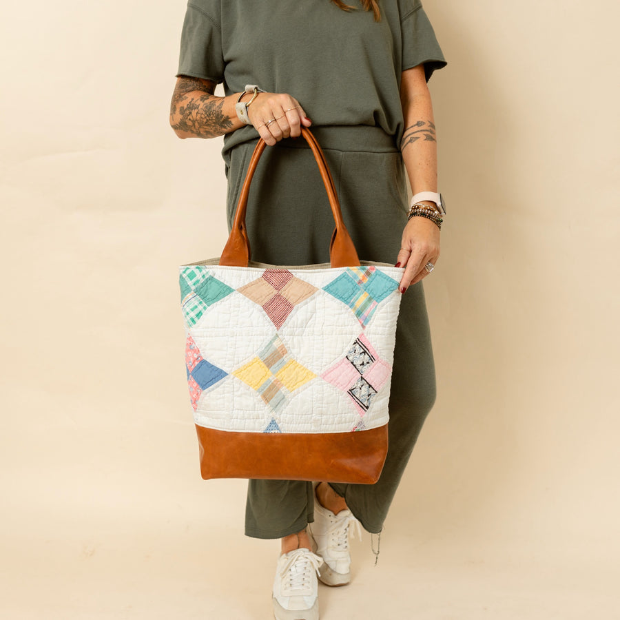 Quilted Abbey Tote With Leather Trim #1