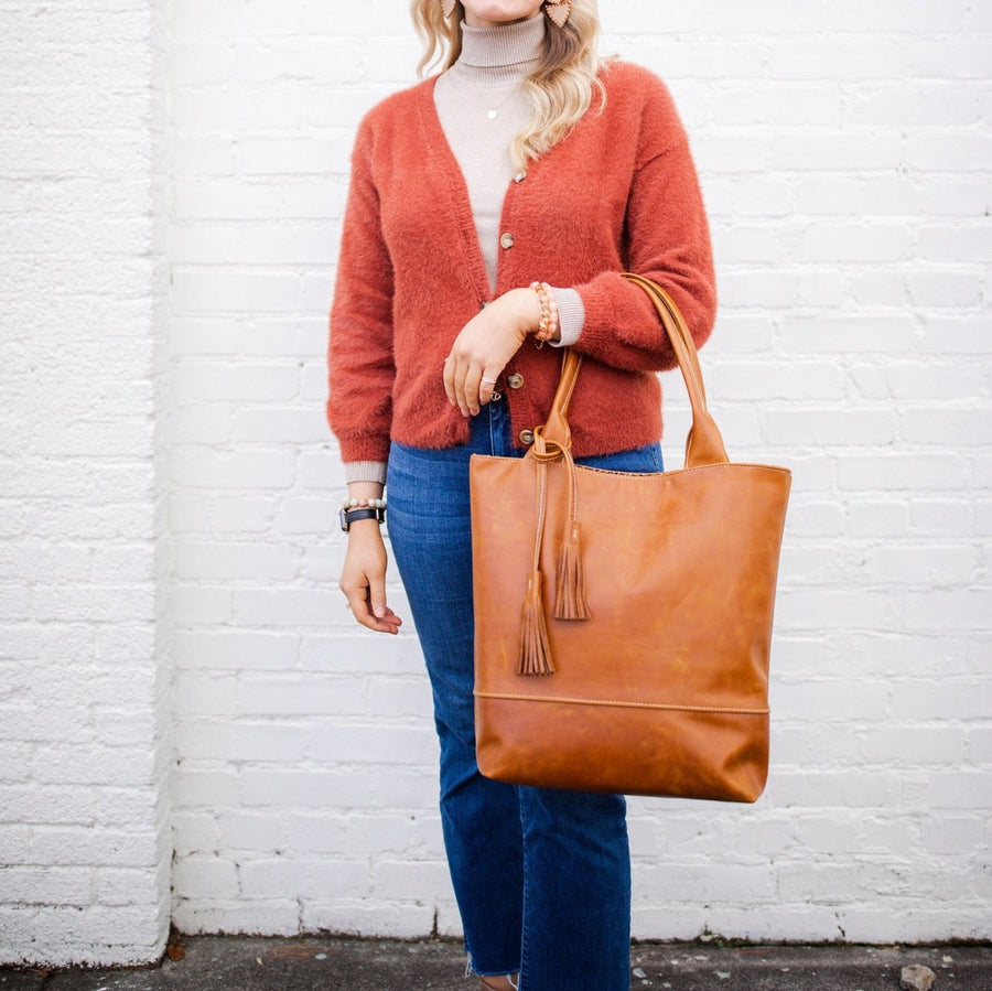 Abbey Tote All Leather Atlantic Blue Washable