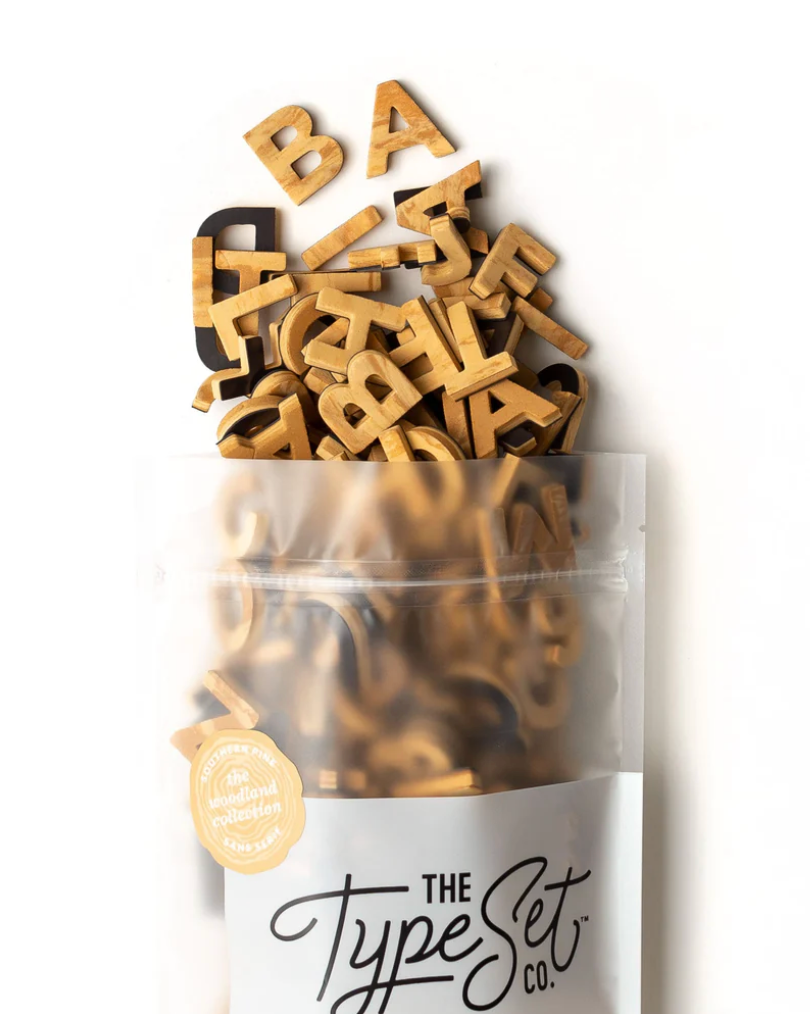 The Type Set Co. 1" 200pc Faux Wood Southern Pine Magnetic Letters