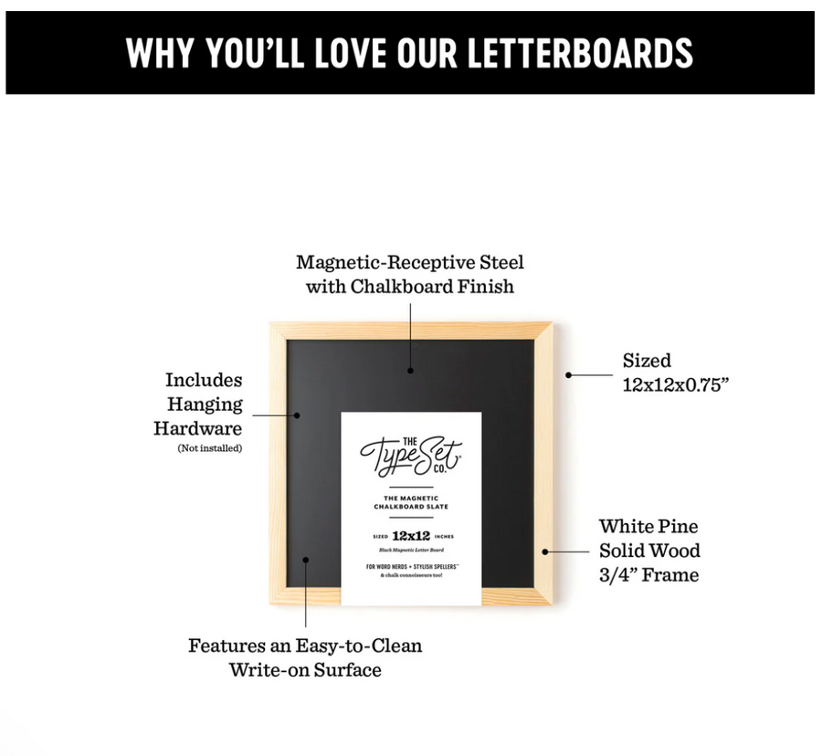 The Type Set Co. 12x12 Black Magnetic Board