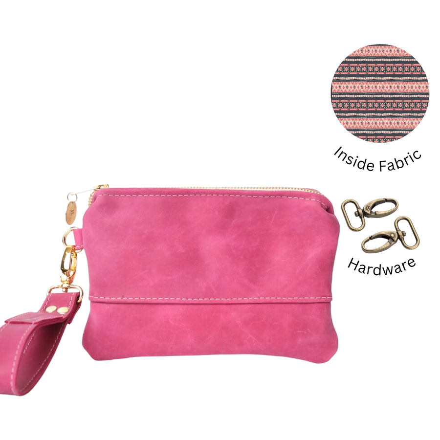 Jazzy Pink All Leather Small All Leather Ivey wristlet wallet READY TO SHIP