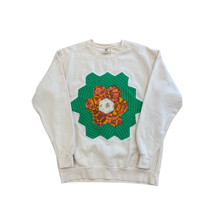 Grandmother's Garden Quilted Sweatshirt Large