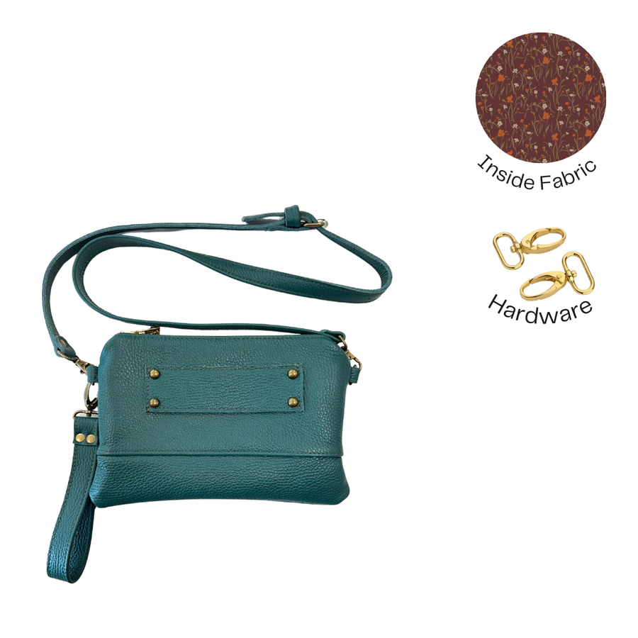 Ivey Wallet Crossbody Teal Italian Pebble READY TO SHIP