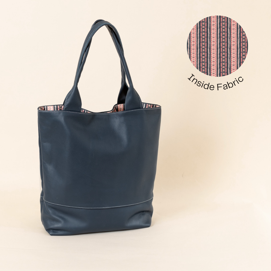 Abbey Tote All Leather Atlantic Blue Washable