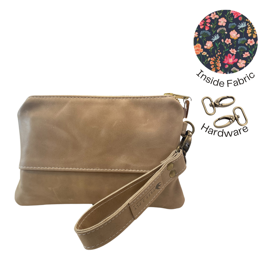 Latte Small All Leather Ivey Wristlet Wallet READY TO SHIP