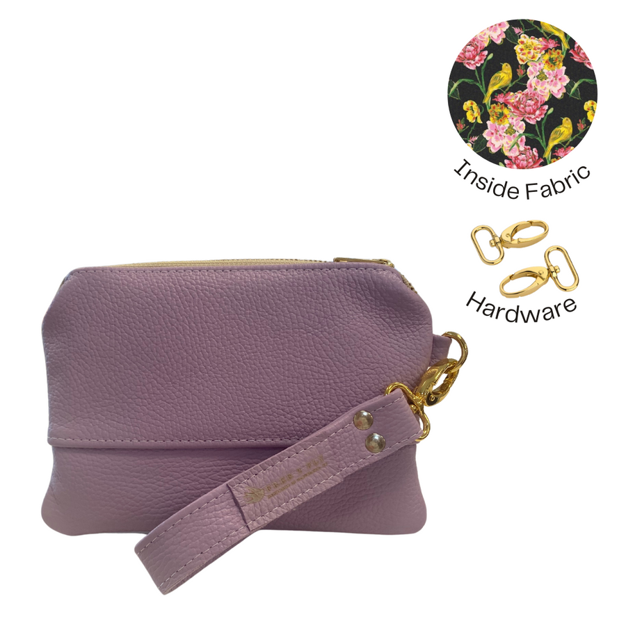 Ivey Wristlet Wallet Small All Leather Lilac Italian Pebble READY TO SHIP