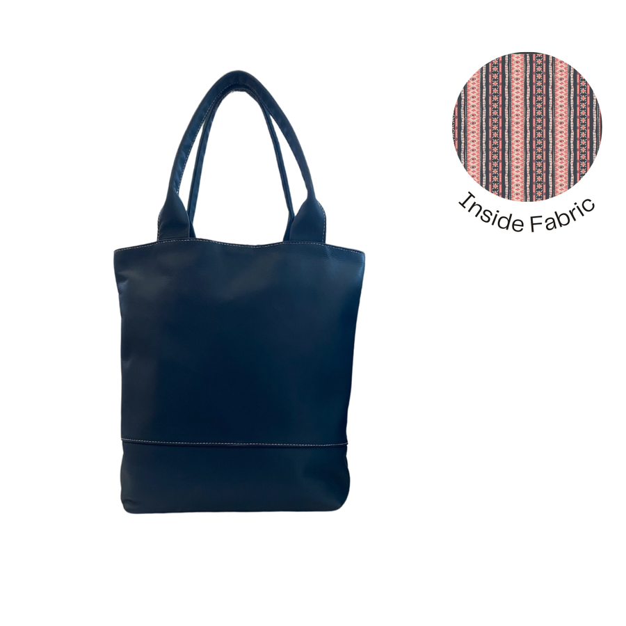 Abbey Tote All Leather Atlantic Blue Washable