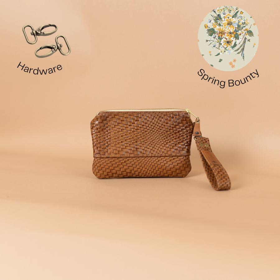 Ivey Wristlet Wallet Small All Leather: Cognac Butan Woven
