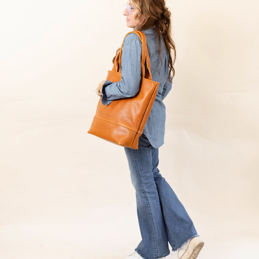 Abbey Tote All Leather Saddle Brown READY TO SHIP