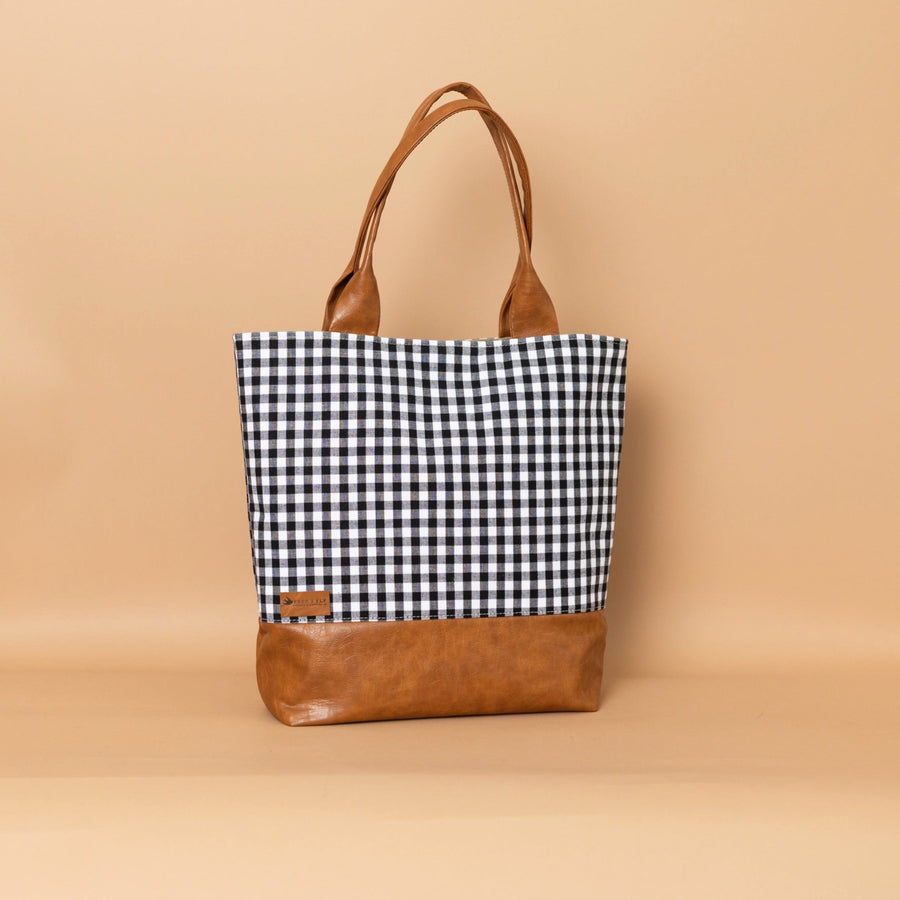 Abbey Tote Black Gingham with Faux Trim