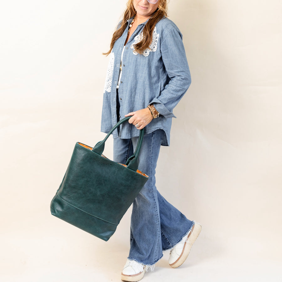 Abbey Tote All Leather Emerald READY TO SHIP