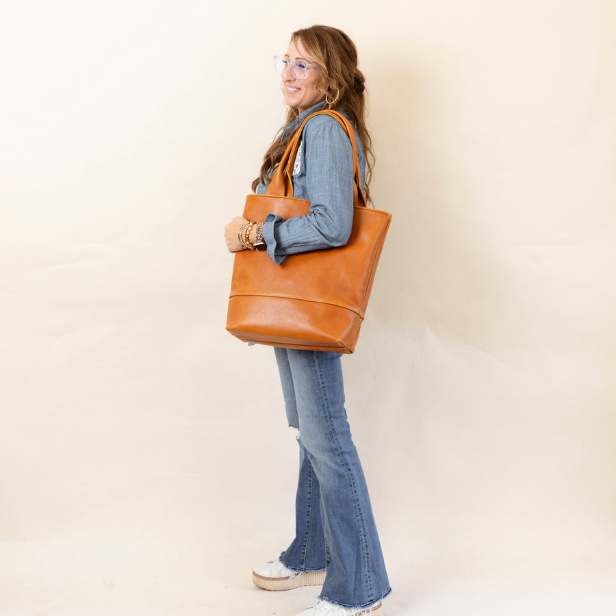 Abbey Tote All Leather Saddle Brown READY TO SHIP