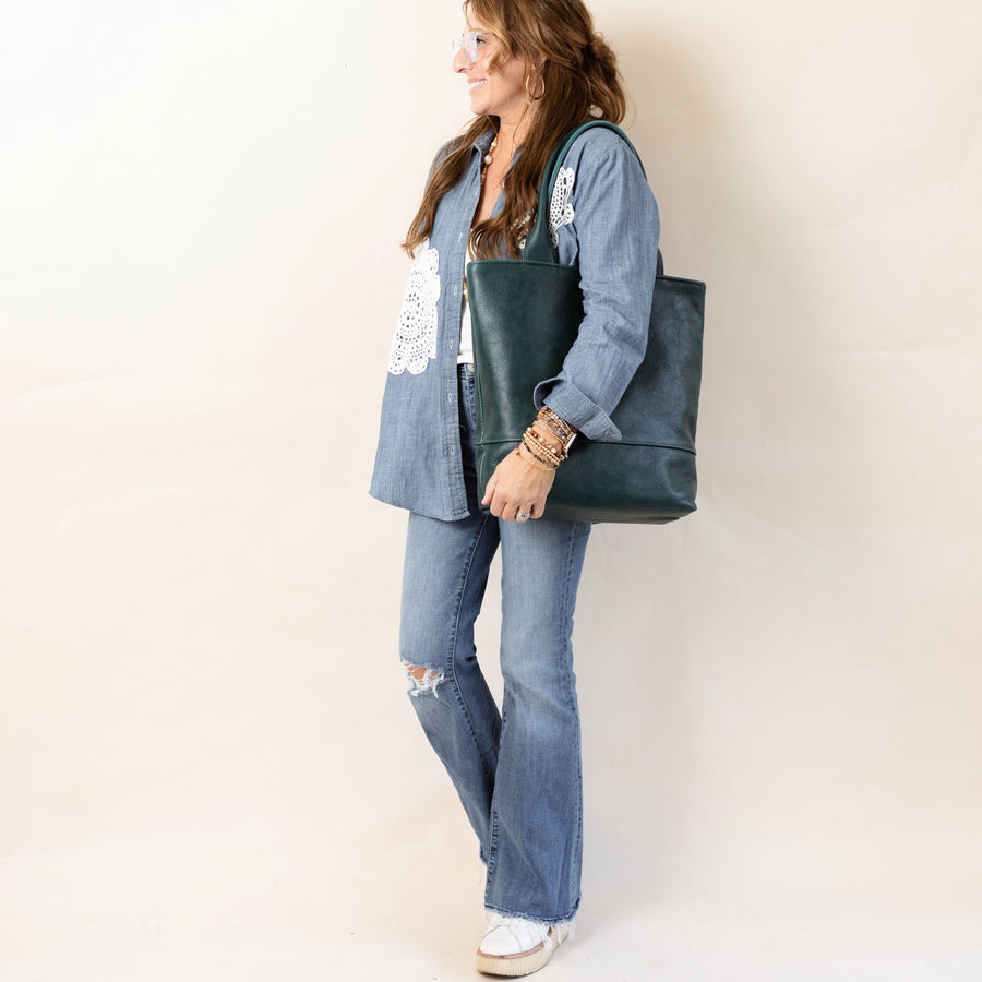 Abbey Tote All Leather Emerald READY TO SHIP