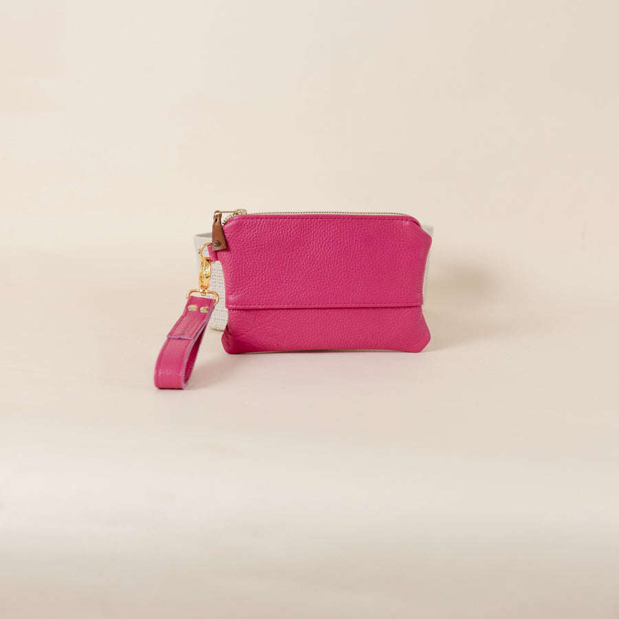 Ivey Wristlet Wallet Small All Leather Hot Pink Italian Pebble