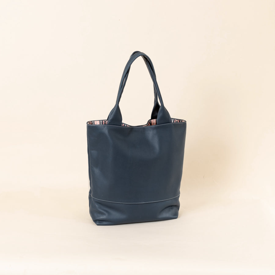 Abbey Tote All Leather Atlantic Blue Washable