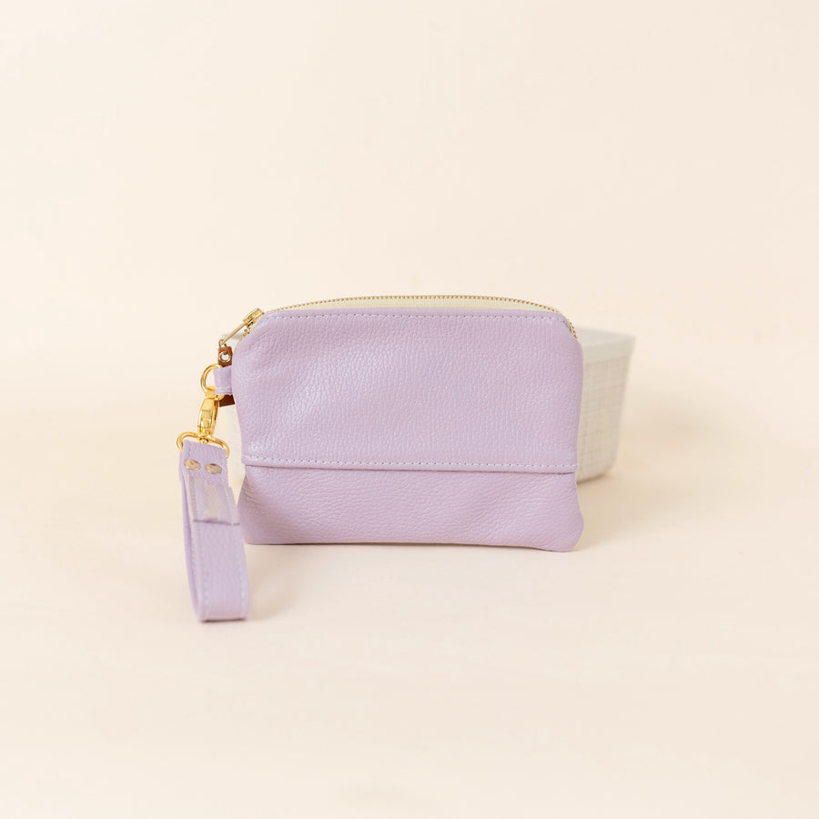 Ivey Wristlet Wallet Small All Leather Lilac Italian Pebble READY TO SHIP