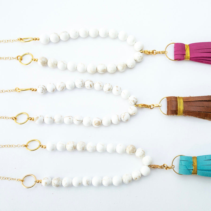 Beaded Leather Tassel Necklace READY TO SHIP