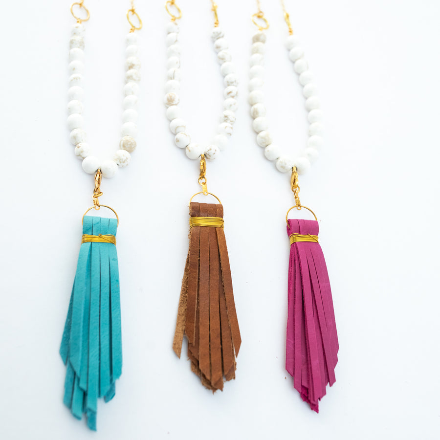Beaded Leather Tassel Necklace READY TO SHIP