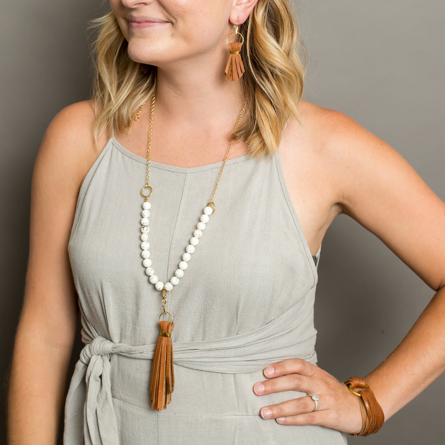 Beaded Leather Tassel Necklace READY TO SHIP